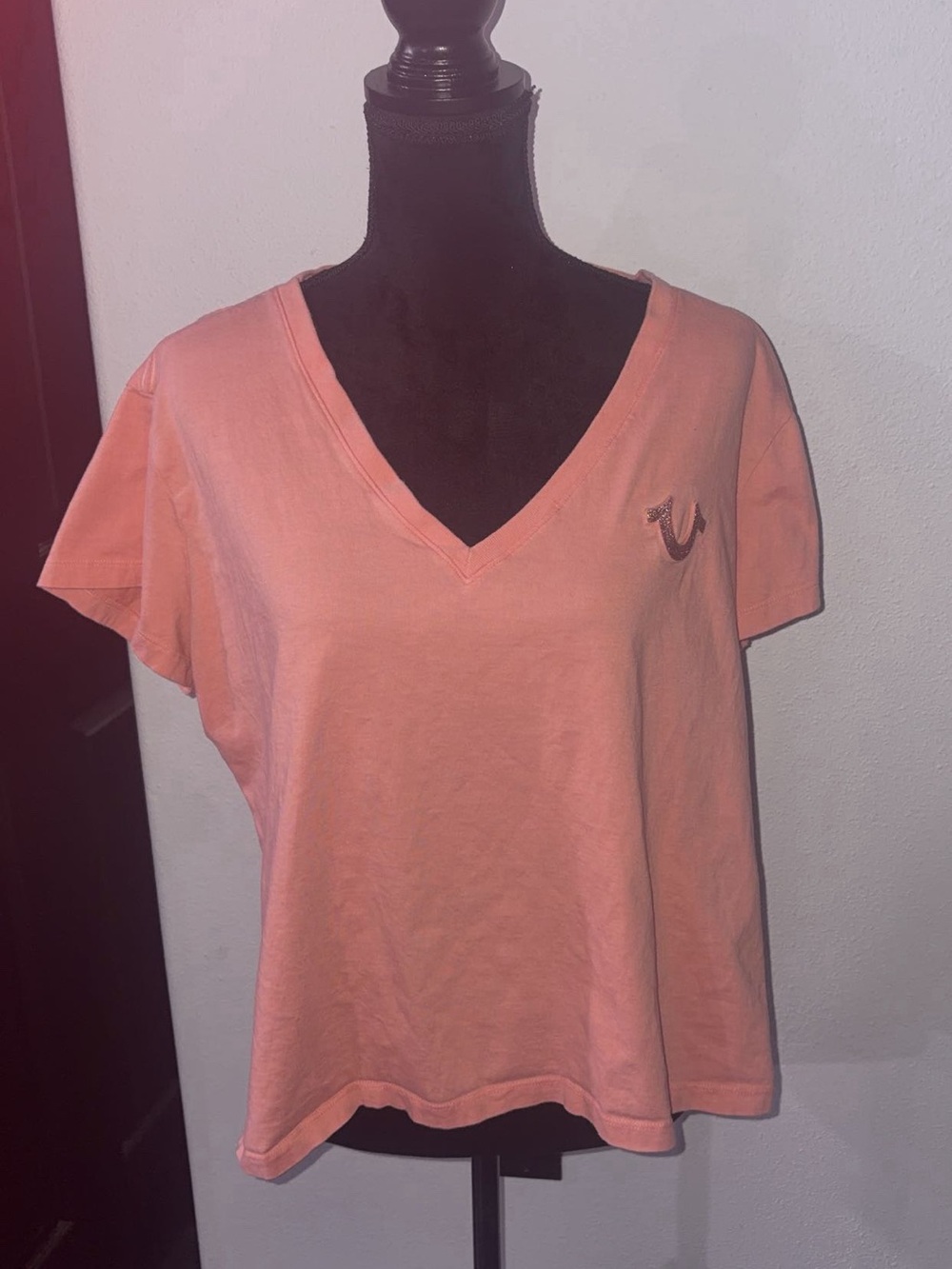 True Religion Coral V-Neck Short Sleeve Tee